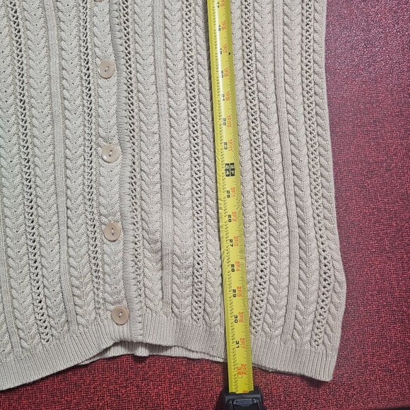 VTG 90s Talbots Beige Cable Knit Cardigan XL Cotton Fisherman Coastal Capsule - Picture 8 of 8